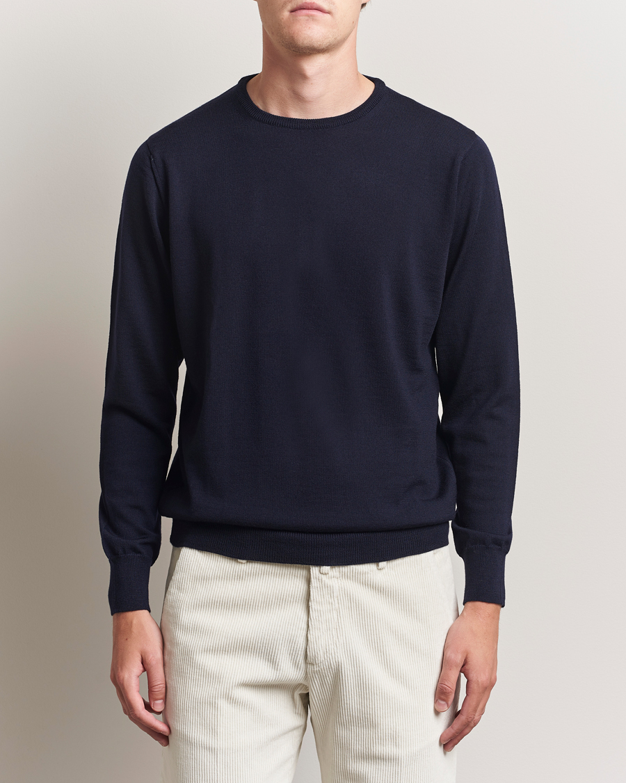 Herre | Trøjer | Morgano | Extra Fine Merino Wool Crewneck Navy