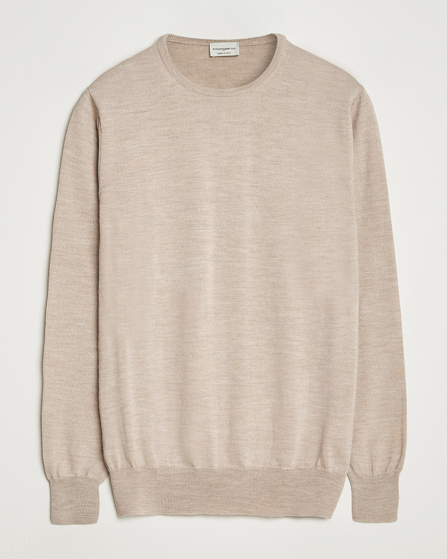 Herre | Trøjer | Morgano | Extra Fine Merino Wool Crewneck Beige