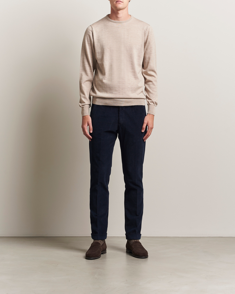 Herre | Trøjer | Morgano | Extra Fine Merino Wool Crewneck Beige