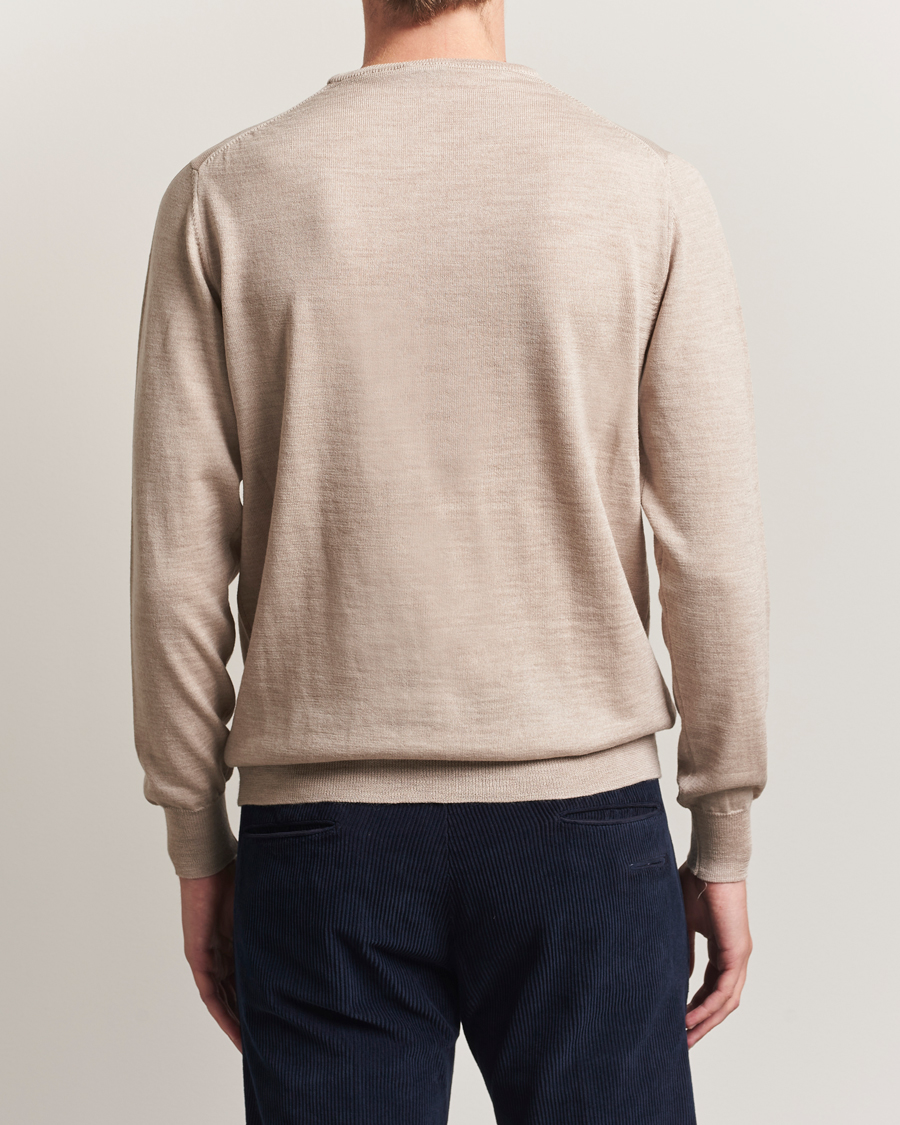 Herre | Trøjer | Morgano | Extra Fine Merino Wool Crewneck Beige
