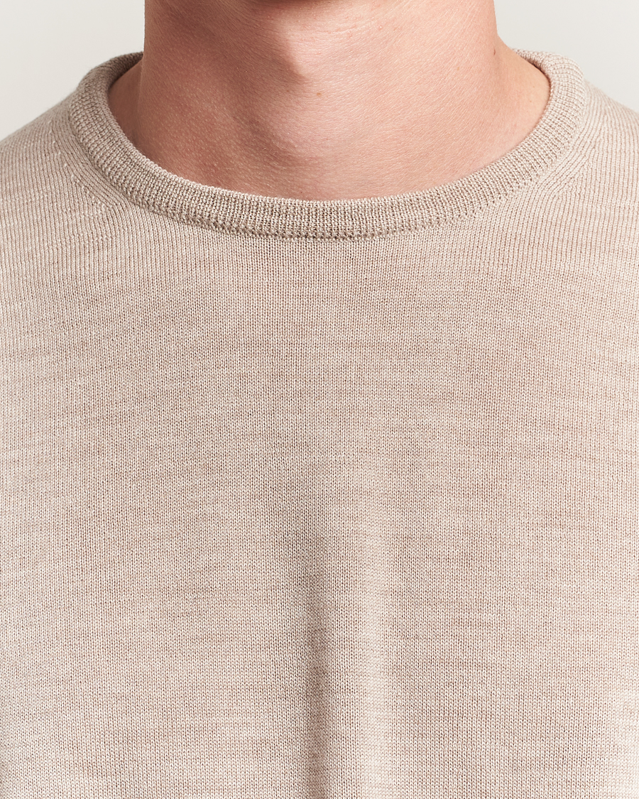 Herre | Trøjer | Morgano | Extra Fine Merino Wool Crewneck Beige