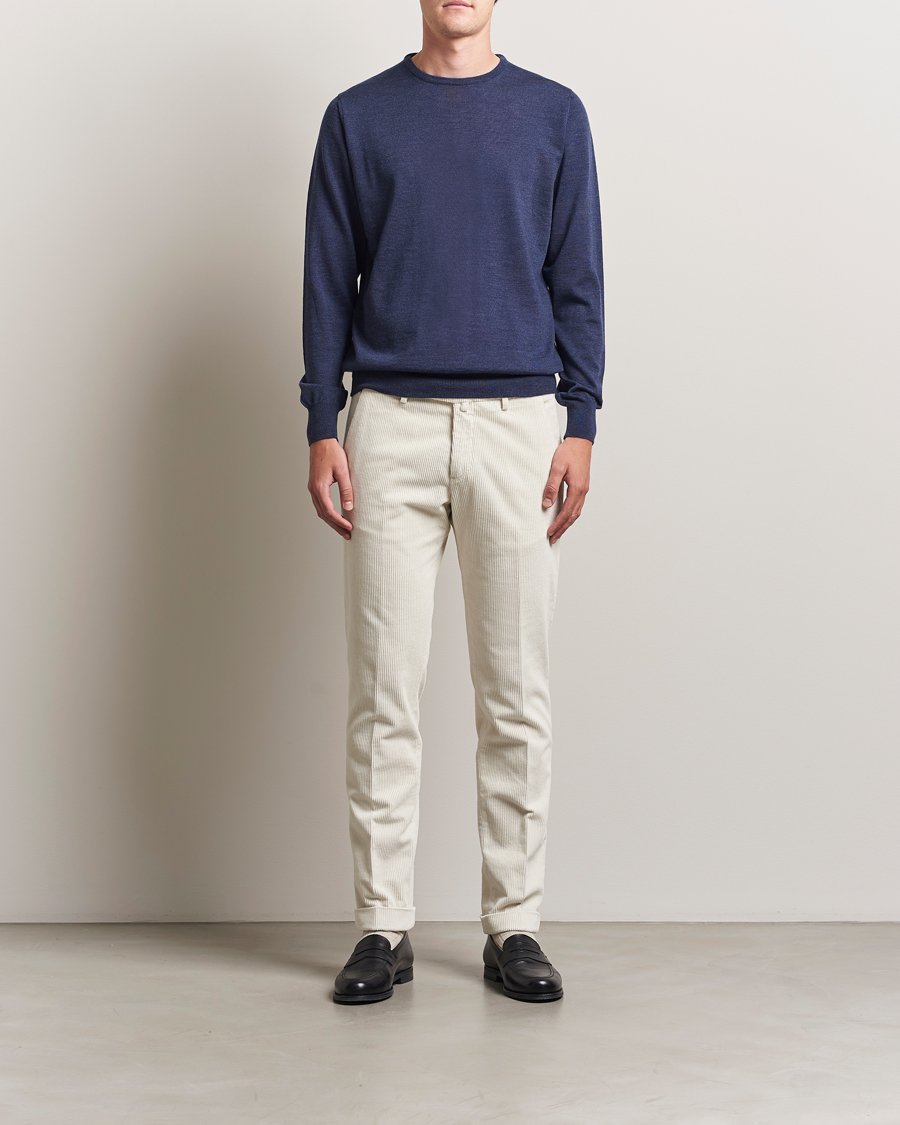 Herre | Trøjer | Morgano | Extra Fine Merino Wool Crewneck Mid Blue