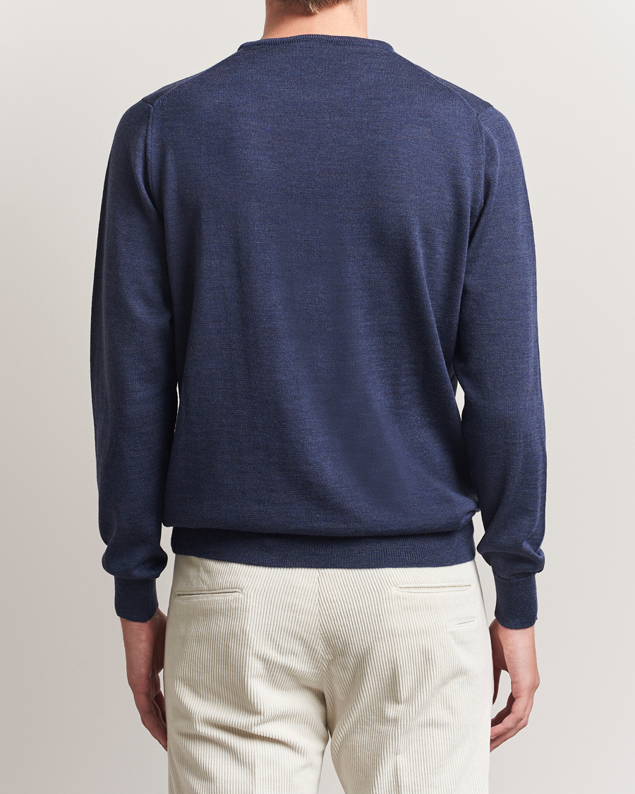 Herre | Trøjer | Morgano | Extra Fine Merino Wool Crewneck Mid Blue