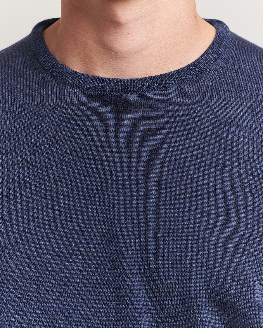 Herre | Trøjer | Morgano | Extra Fine Merino Wool Crewneck Mid Blue