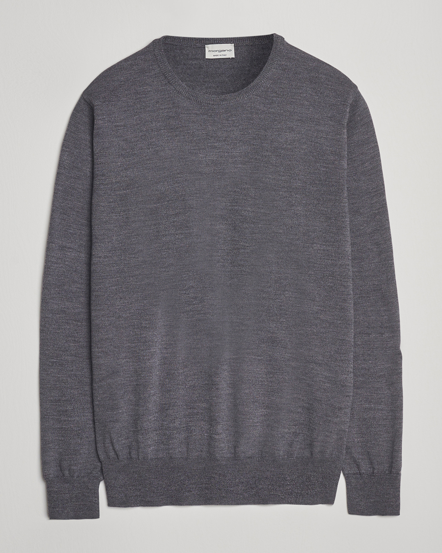 Herre | Trøjer | Morgano | Extra Fine Merino Wool Crewneck Mid Grey