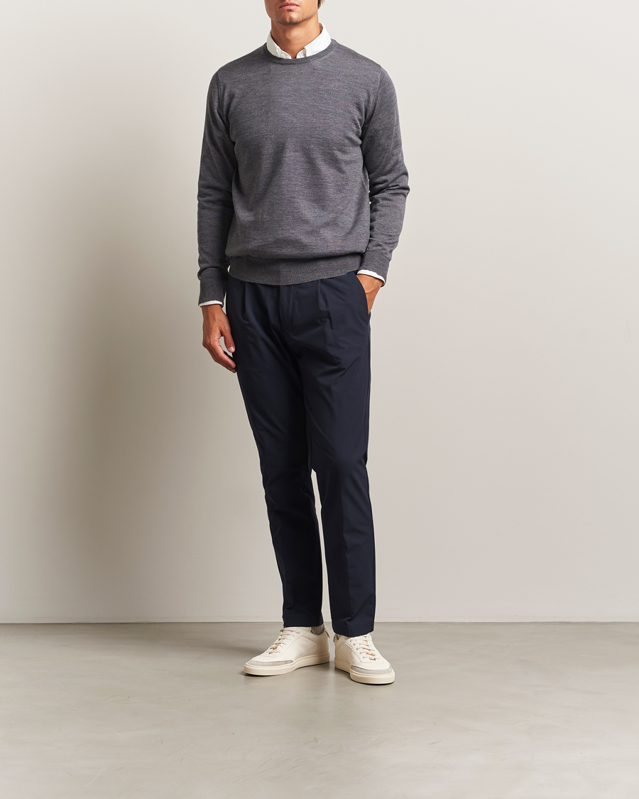 Herre | Trøjer | Morgano | Extra Fine Merino Wool Crewneck Mid Grey