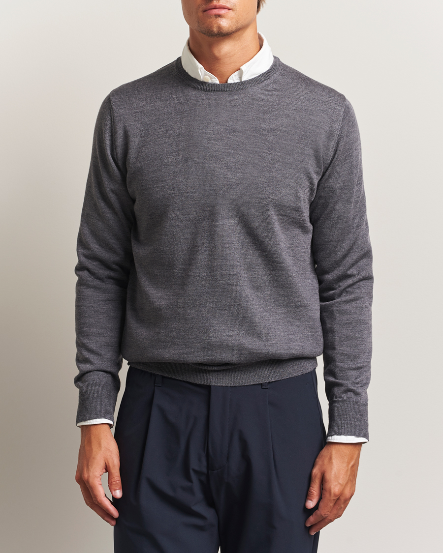 Herre | Trøjer | Morgano | Extra Fine Merino Wool Crewneck Mid Grey