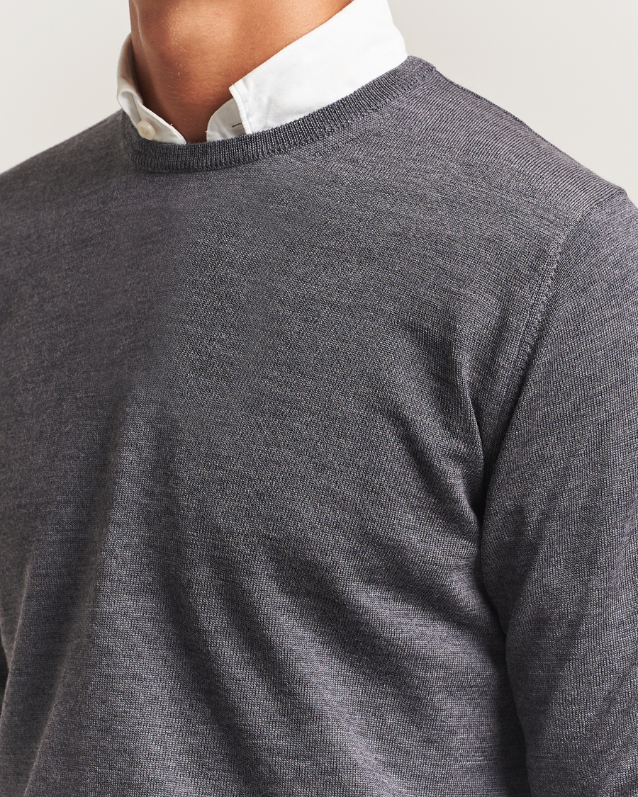 Herre | Trøjer | Morgano | Extra Fine Merino Wool Crewneck Mid Grey