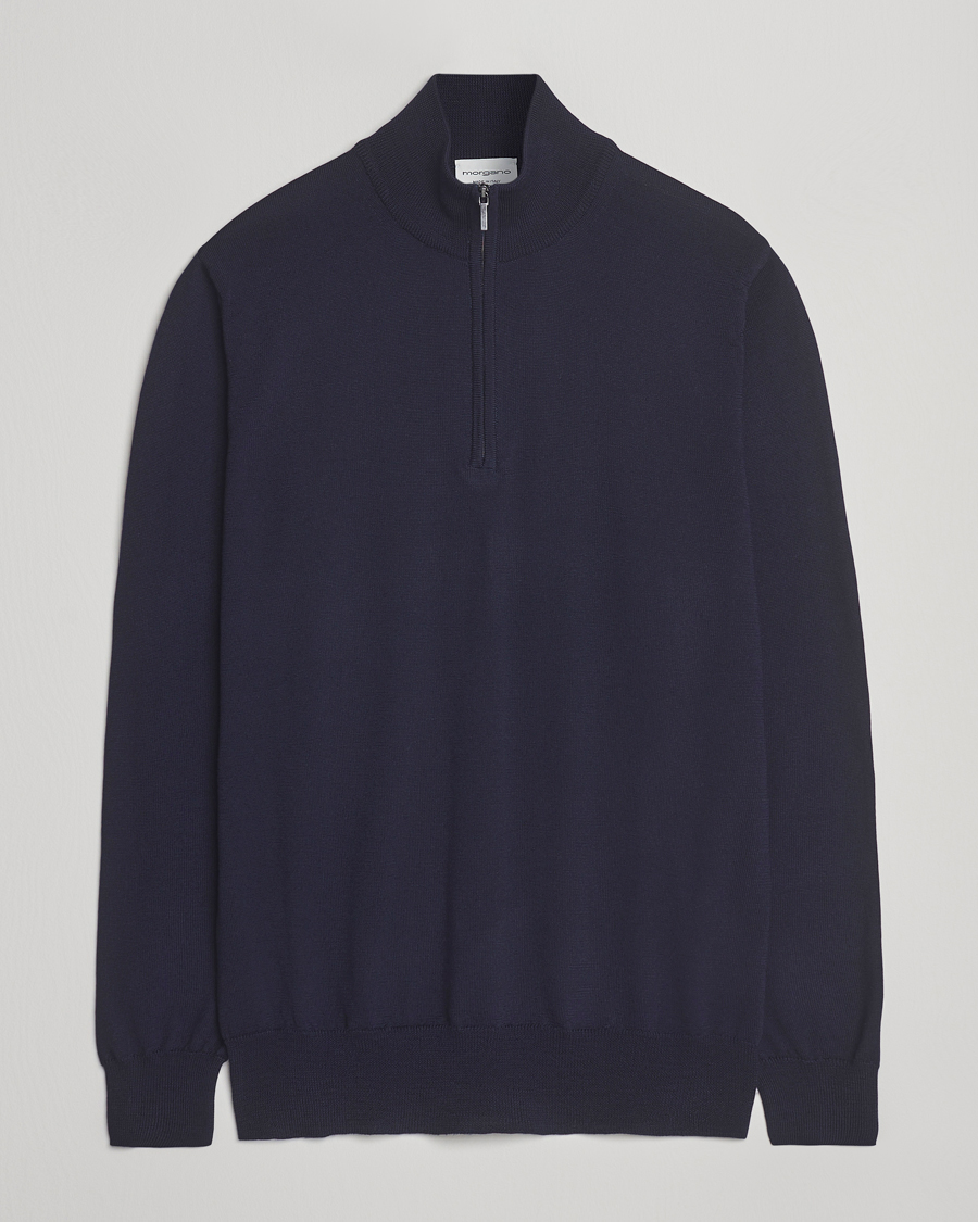 Herre | Trøjer | Morgano | Extra Fine Merino Wool Half-Zip Navy