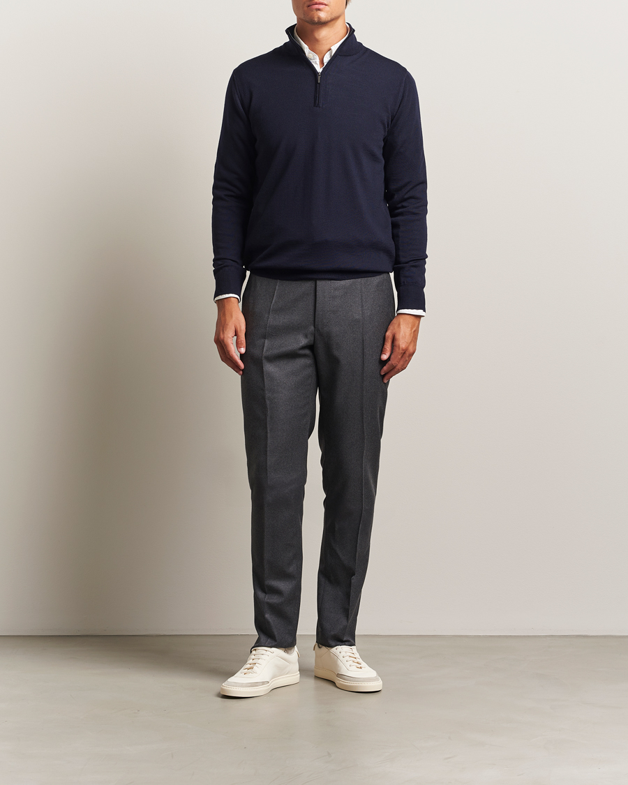 Herre | Trøjer | Morgano | Extra Fine Merino Wool Half-Zip Navy