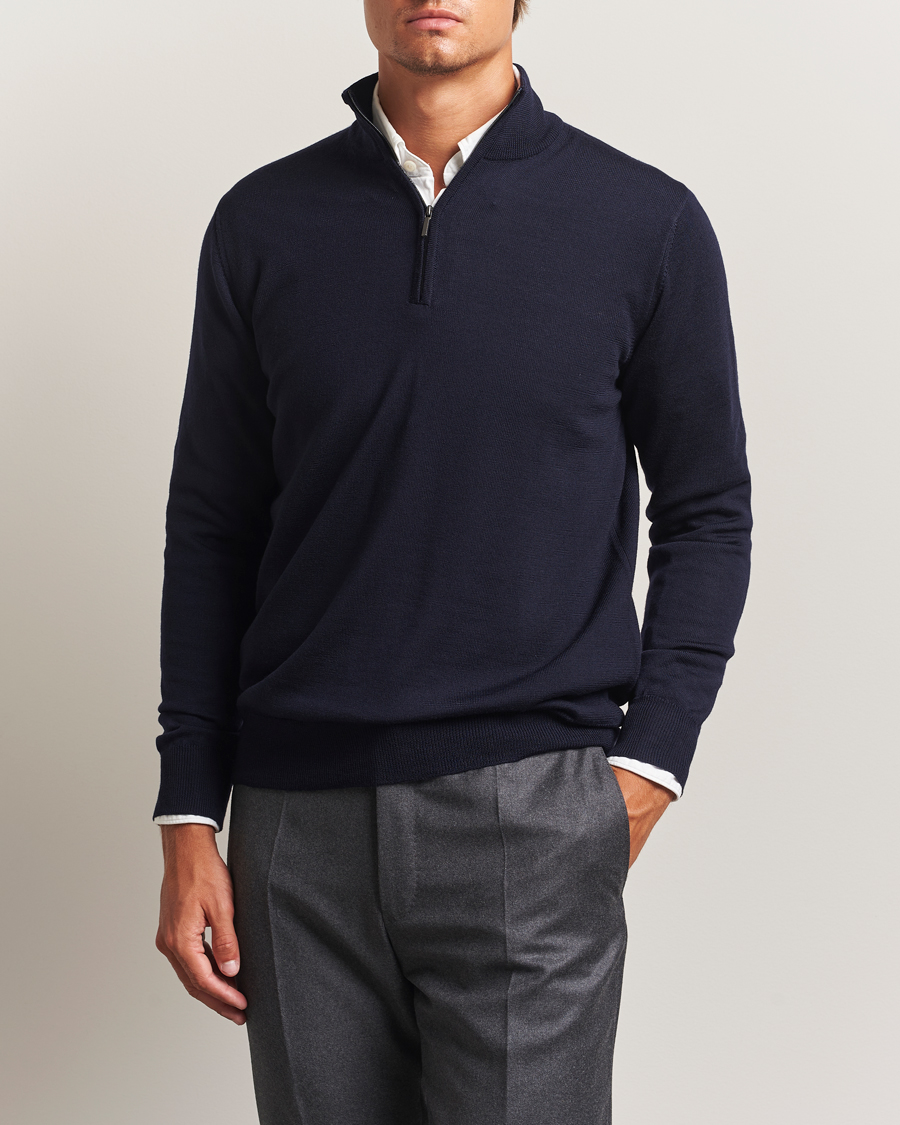 Herre | Trøjer | Morgano | Extra Fine Merino Wool Half-Zip Navy