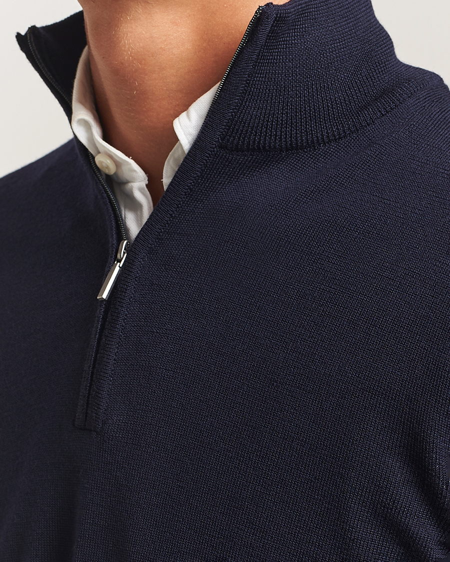 Herre | Trøjer | Morgano | Extra Fine Merino Wool Half-Zip Navy