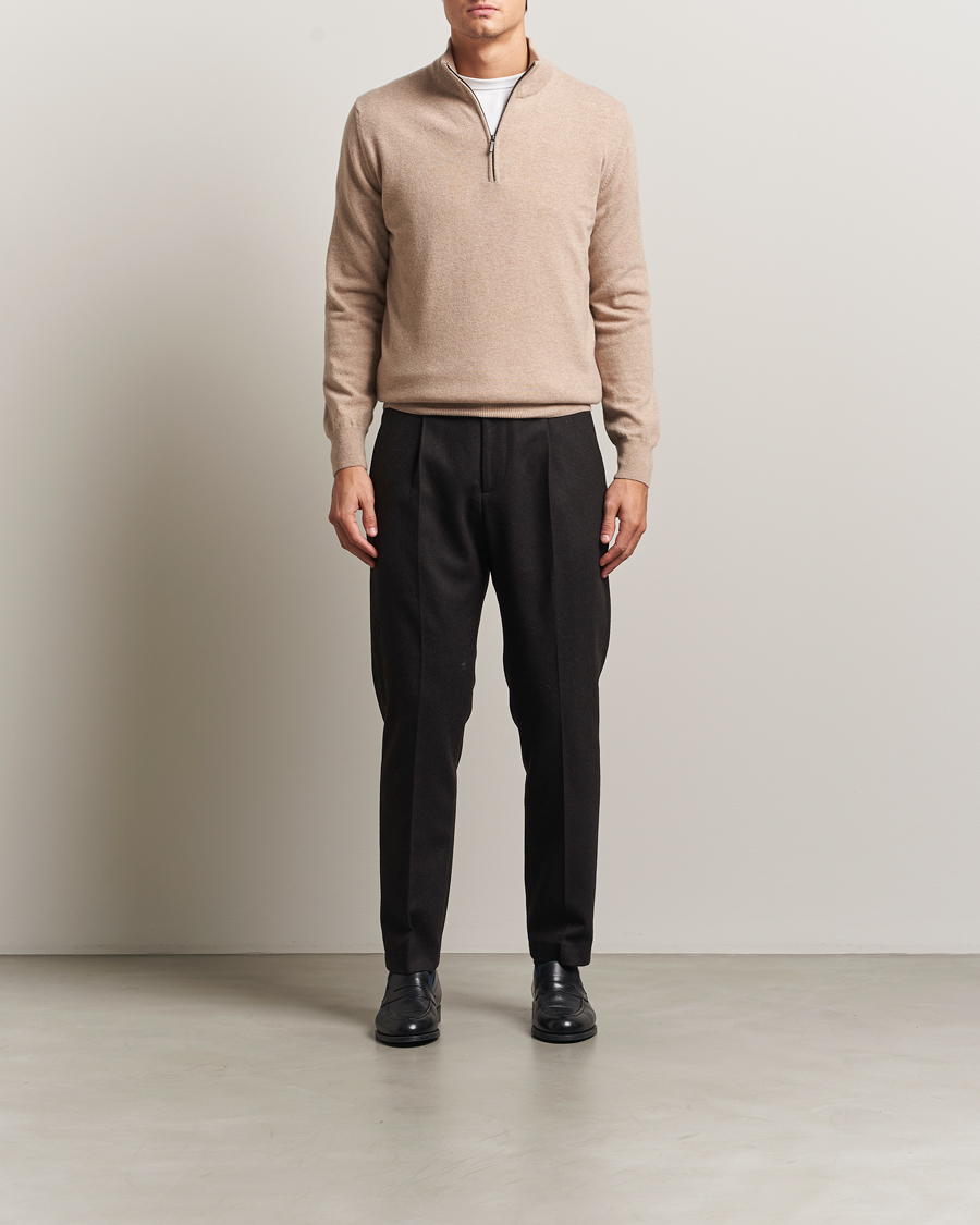 Herre | Trøjer | Morgano | Wool/Cashmere Half-Zip Beige