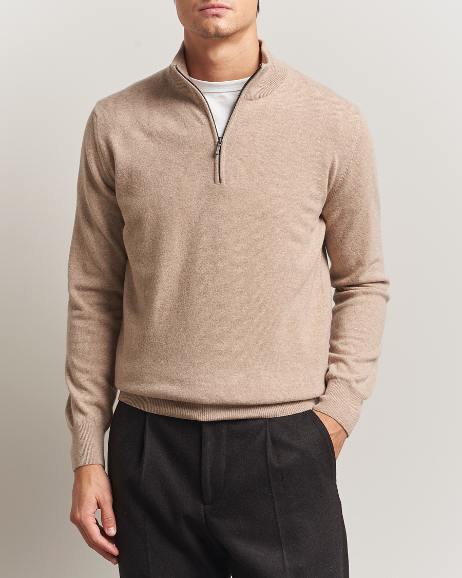 Herre | Trøjer | Morgano | Wool/Cashmere Half-Zip Beige