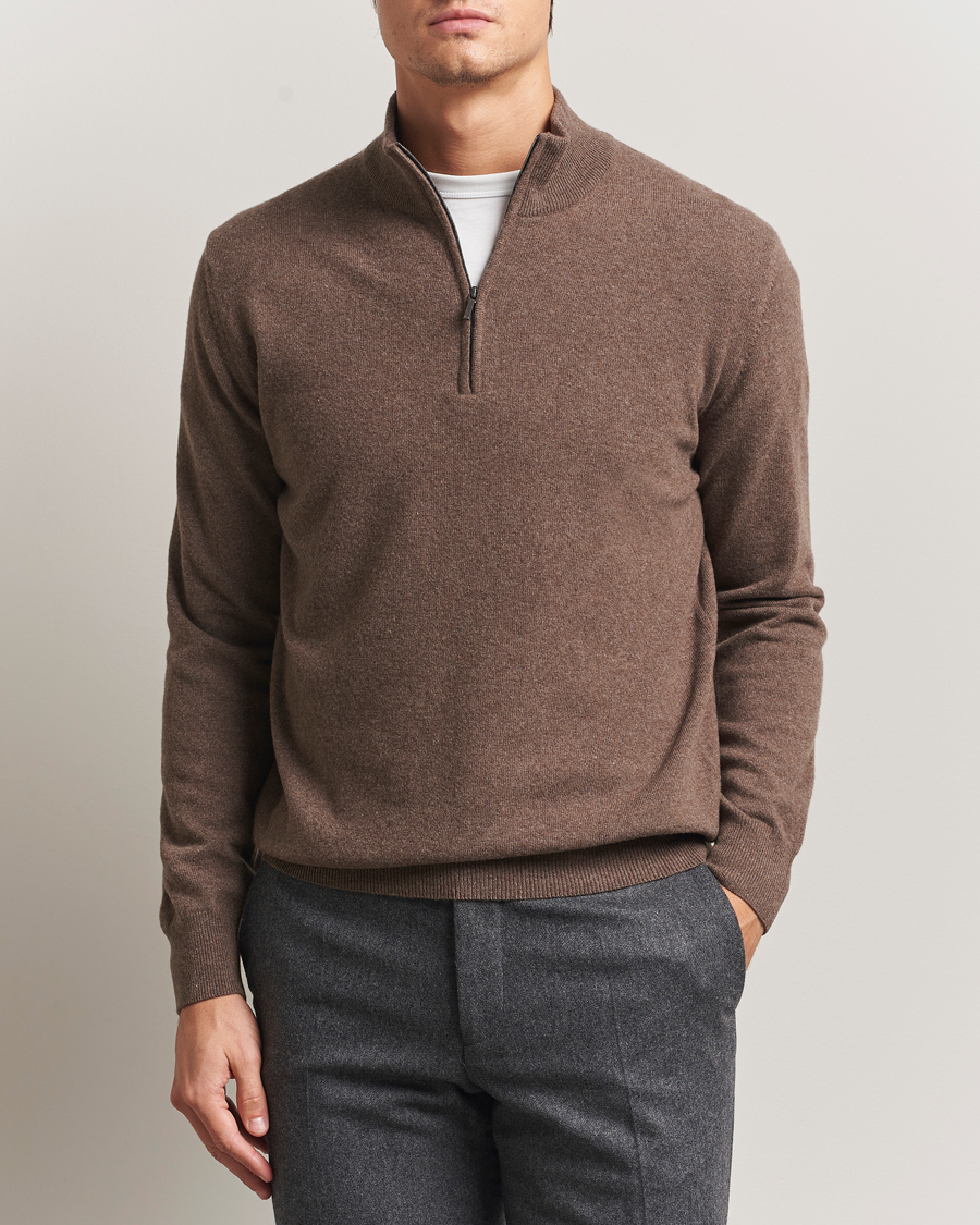 Herre | Trøjer | Morgano | Wool/Cashmere Half-Zip Brown