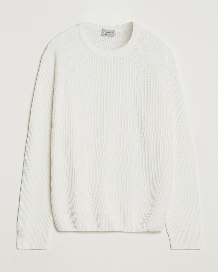 Herre | Trøjer | Morgano | Merino Knitted Fisherman Ribb White