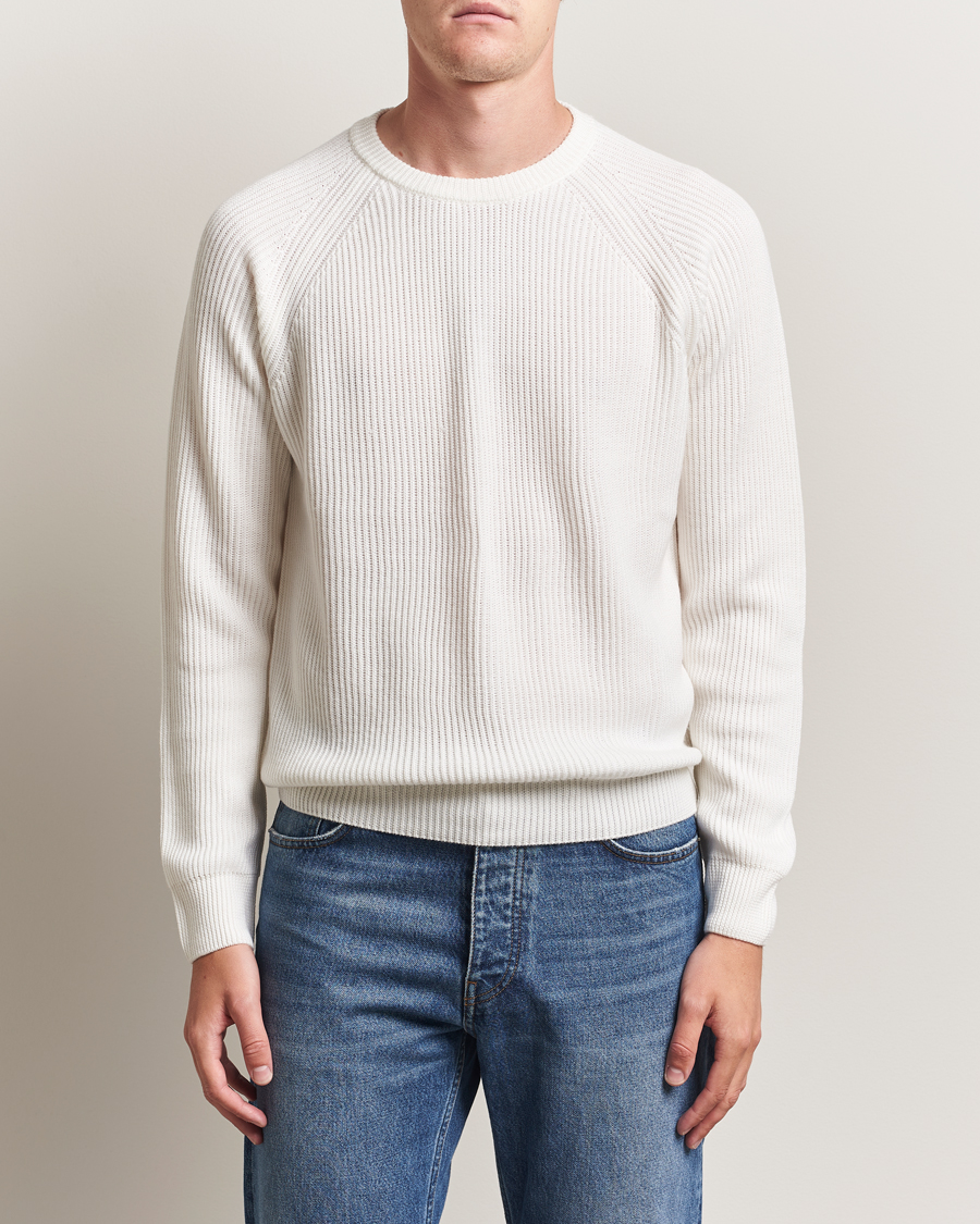 Herre | Trøjer | Morgano | Merino Knitted Fisherman Ribb White