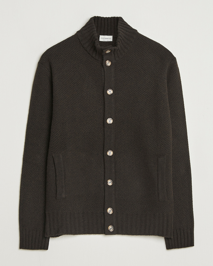 Herre | Trøjer | Morgano | Heavy Knitted Wool/Cashmere Cardigan Dark Brown