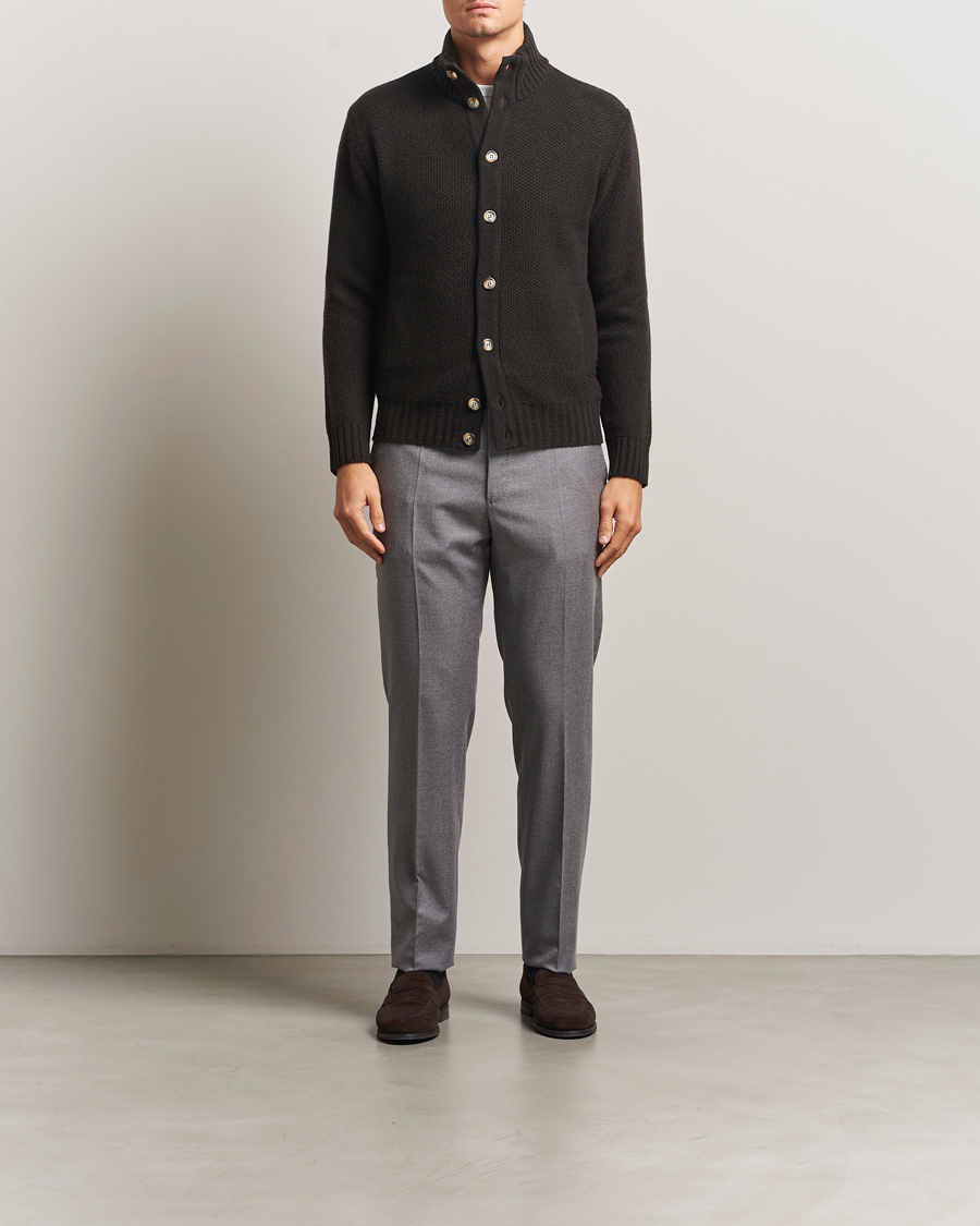Herre | Trøjer | Morgano | Heavy Knitted Wool/Cashmere Cardigan Dark Brown