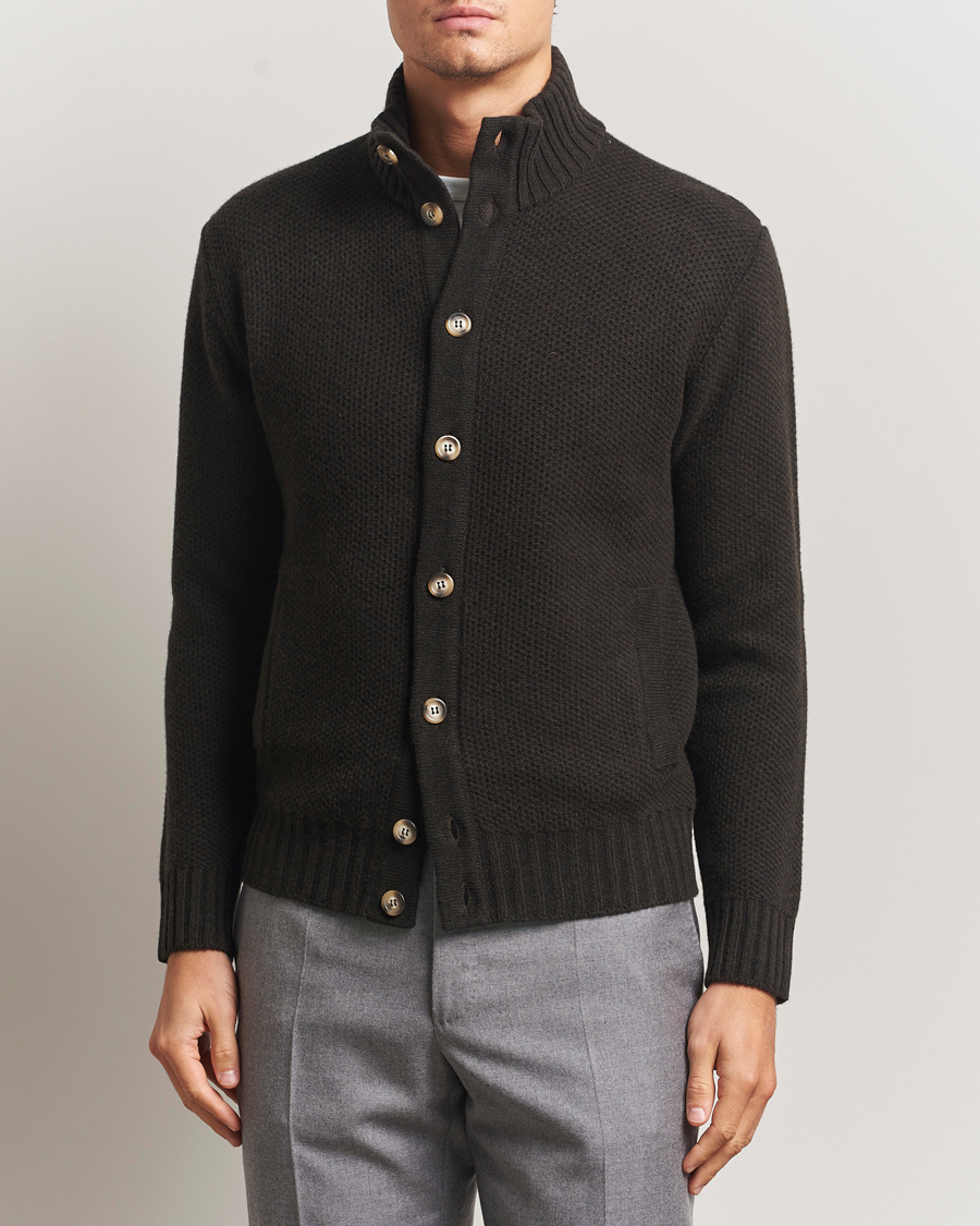 Herre | Trøjer | Morgano | Heavy Knitted Wool/Cashmere Cardigan Dark Brown