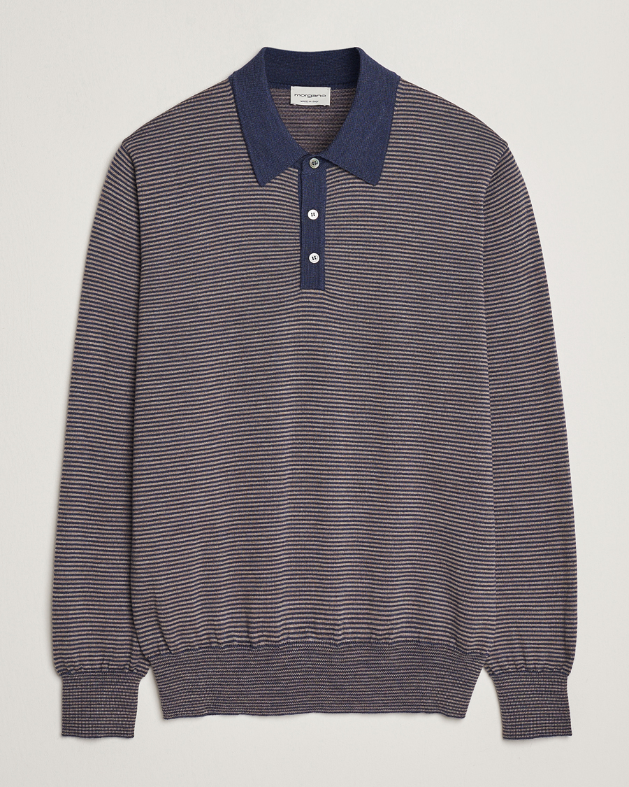 Herre | Trøjer | Morgano | Striped Merino Polo Blue