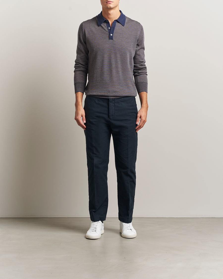 Herre | Trøjer | Morgano | Striped Merino Polo Blue