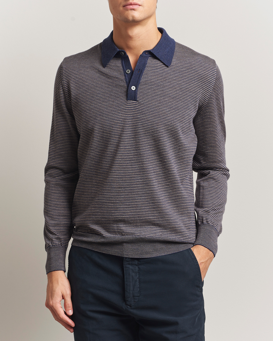 Herre | Trøjer | Morgano | Striped Merino Polo Blue