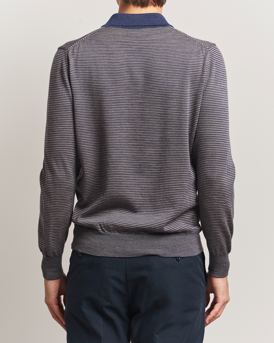 Herre | Trøjer | Morgano | Striped Merino Polo Blue