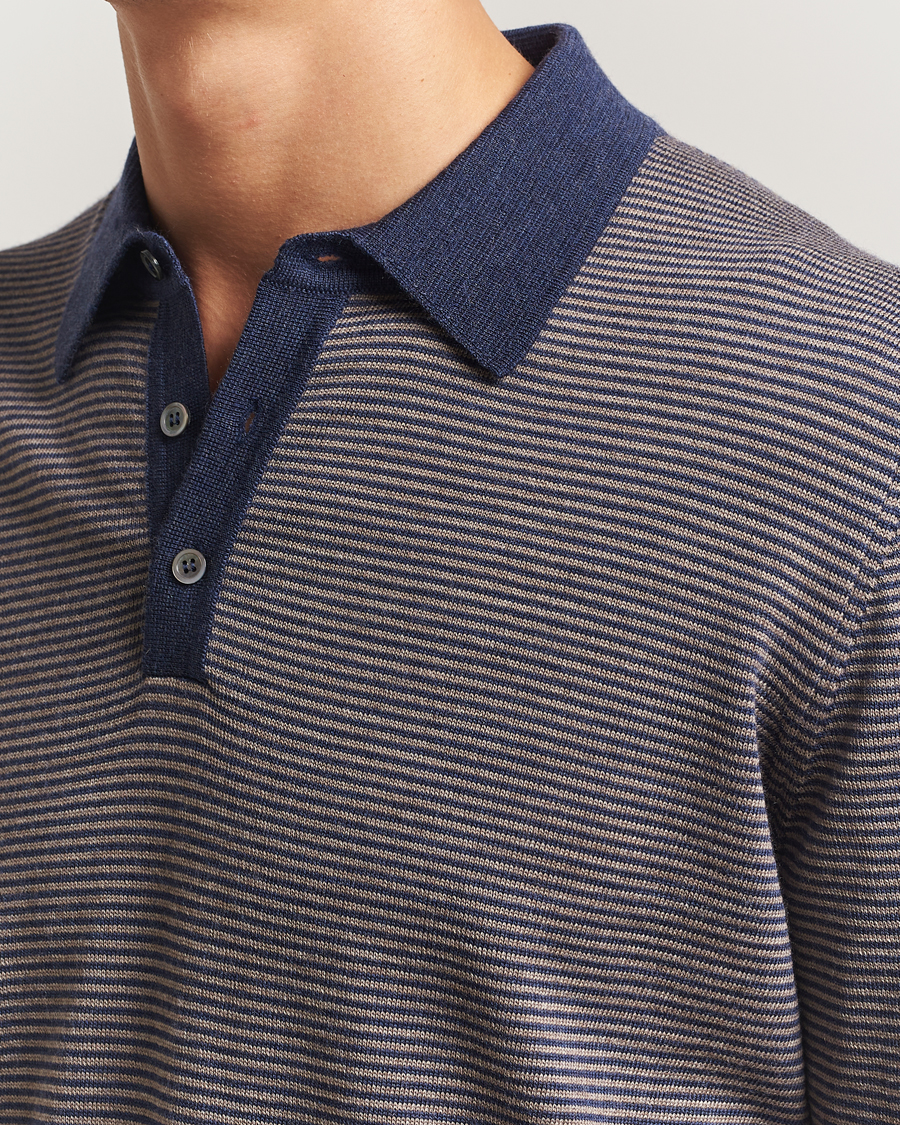 Herre | Trøjer | Morgano | Striped Merino Polo Blue