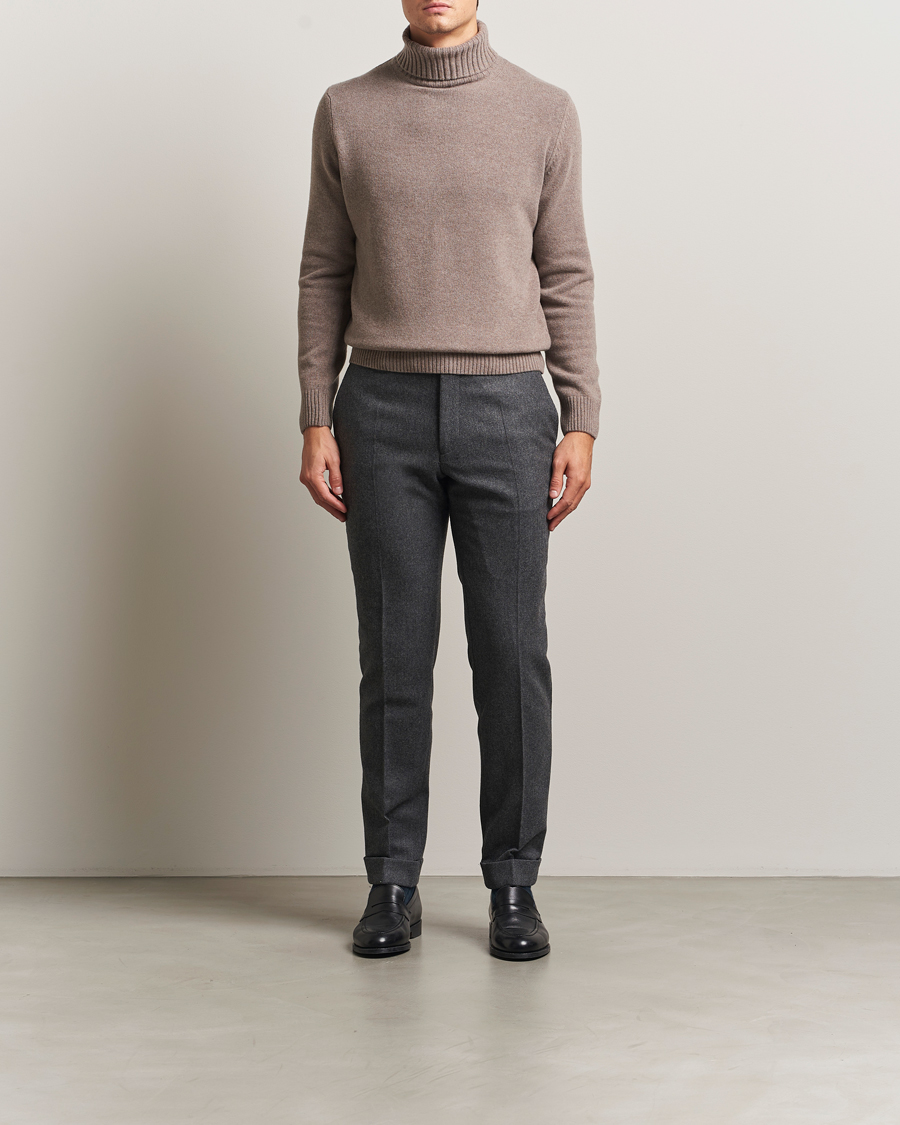 Herre | Trøjer | Morgano | Wool/Cashmere Heavy Knit Rollneck Light Brown