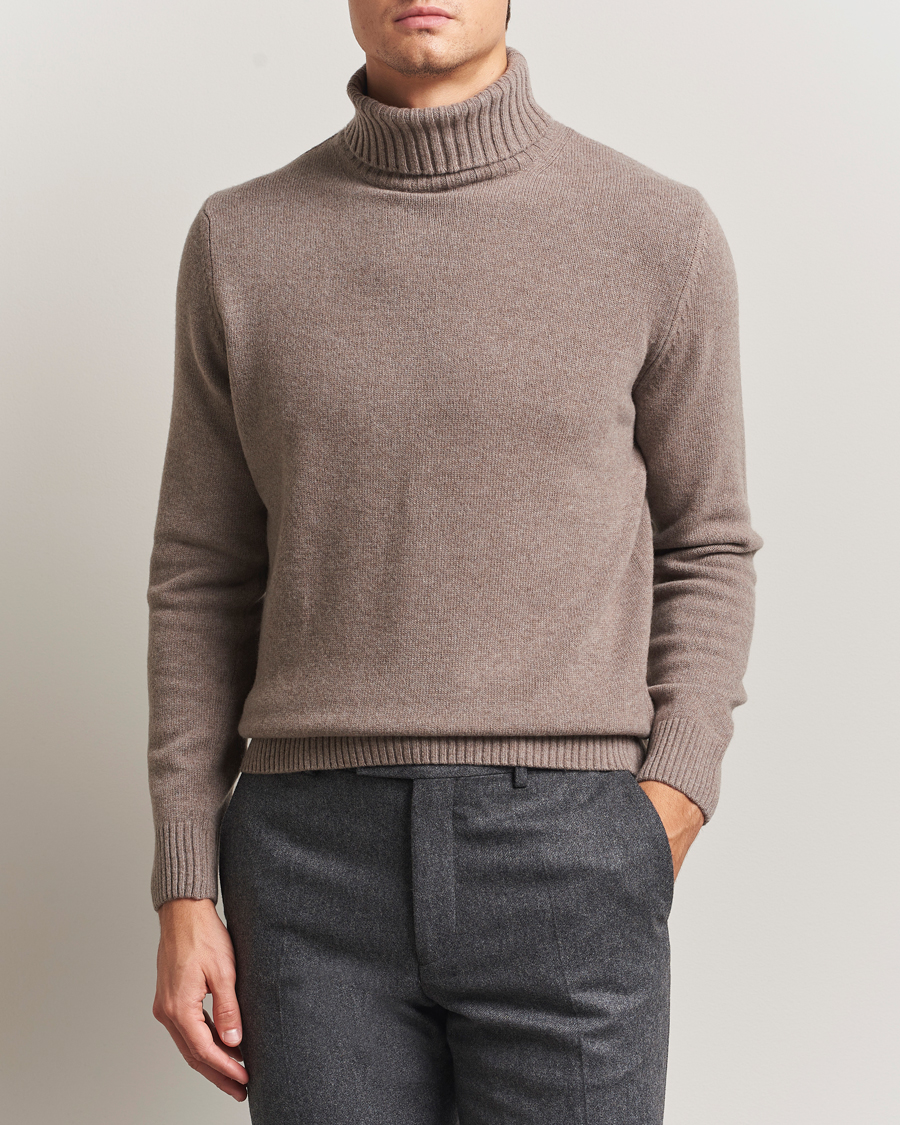 Herre | Trøjer | Morgano | Wool/Cashmere Heavy Knit Rollneck Light Brown