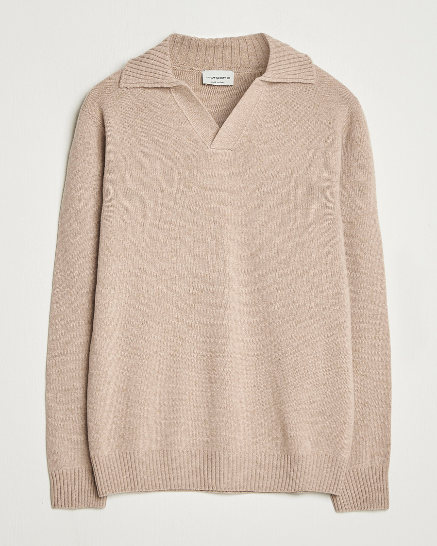 Herre | Trøjer | Morgano | Wool/Cashmere Heavy Knit Polo Beige