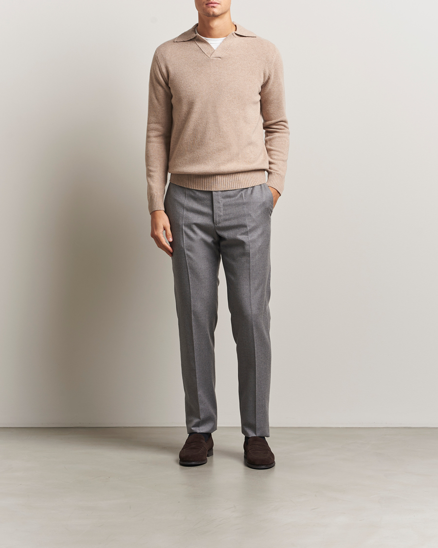Herre | Trøjer | Morgano | Wool/Cashmere Heavy Knit Polo Beige