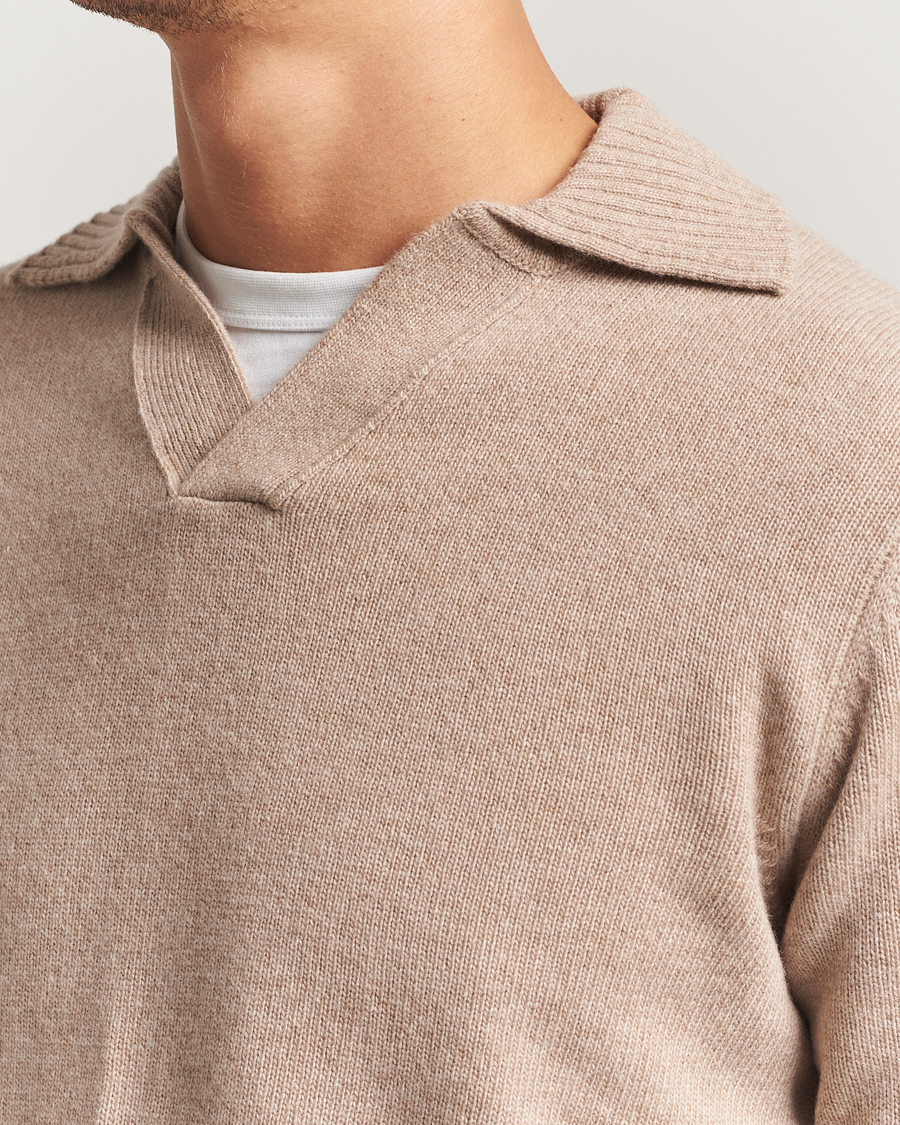 Herre | Trøjer | Morgano | Wool/Cashmere Heavy Knit Polo Beige