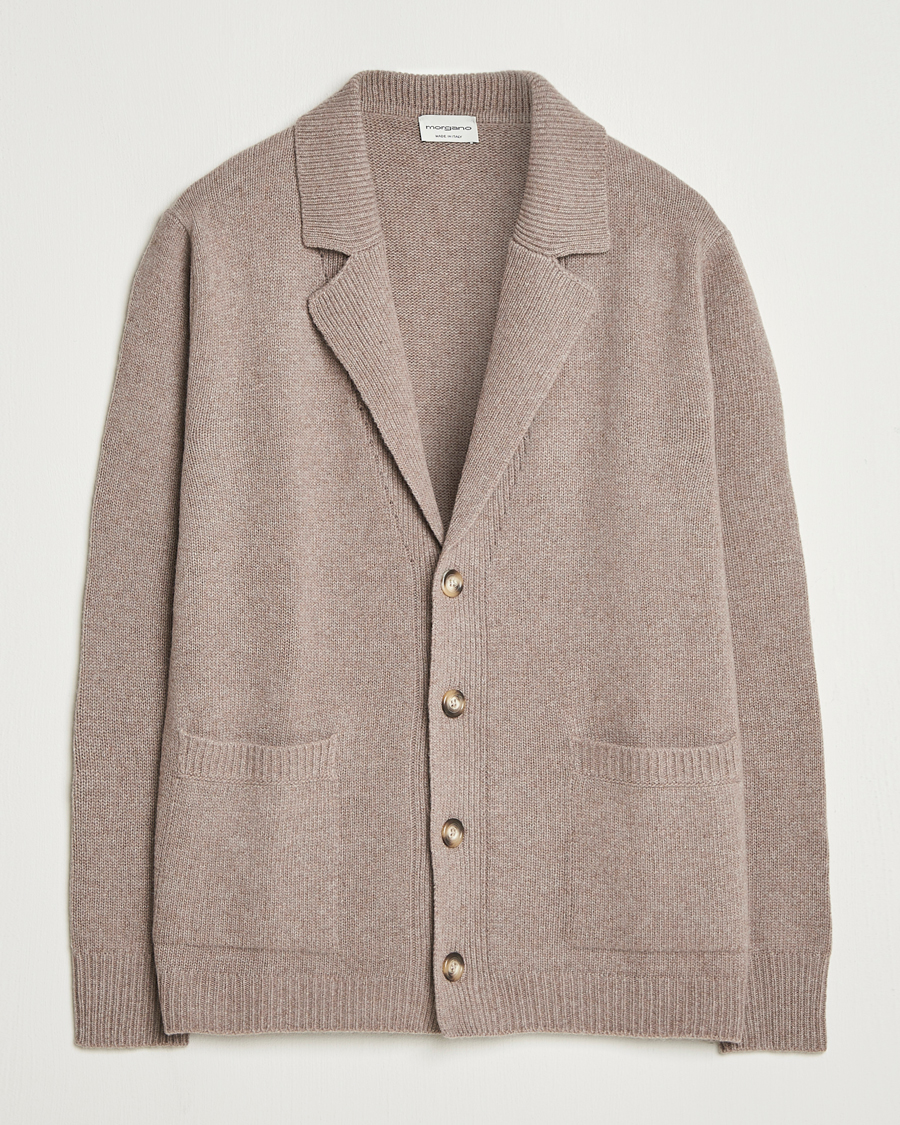 Herre | Trøjer | Morgano | Wool/Cashmere Heavy Knit Cardigan Blazer Light Brown