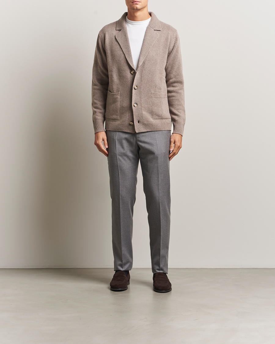 Herre | Trøjer | Morgano | Wool/Cashmere Heavy Knit Cardigan Blazer Light Brown