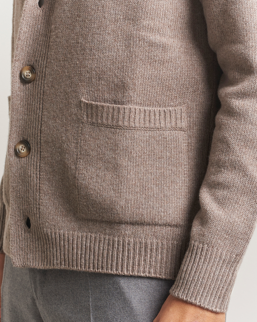 Herre | Trøjer | Morgano | Wool/Cashmere Heavy Knit Cardigan Blazer Light Brown