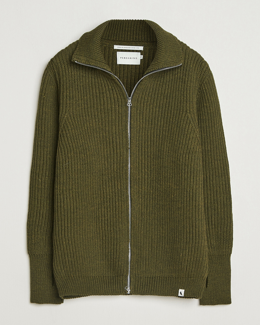 Herre | Trøjer | Peregrine | Fisherman Merino Zip Cardigan Olive