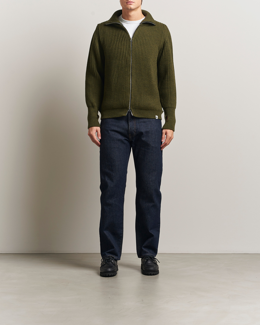 Herre | Trøjer | Peregrine | Fisherman Merino Zip Cardigan Olive