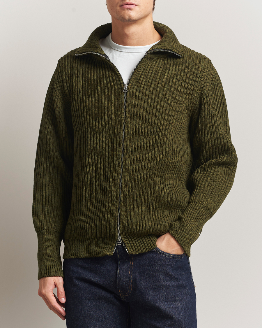 Herre | Trøjer | Peregrine | Fisherman Merino Zip Cardigan Olive