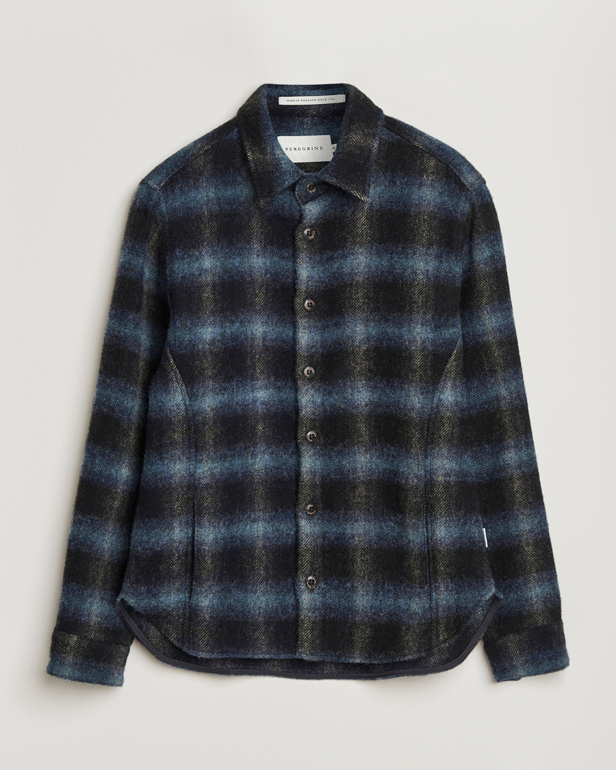 Herre | Skjorter | Peregrine | Moon Wool Check Overshirt Navy