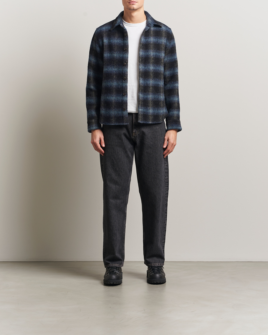 Herre | Skjorter | Peregrine | Moon Wool Check Overshirt Navy