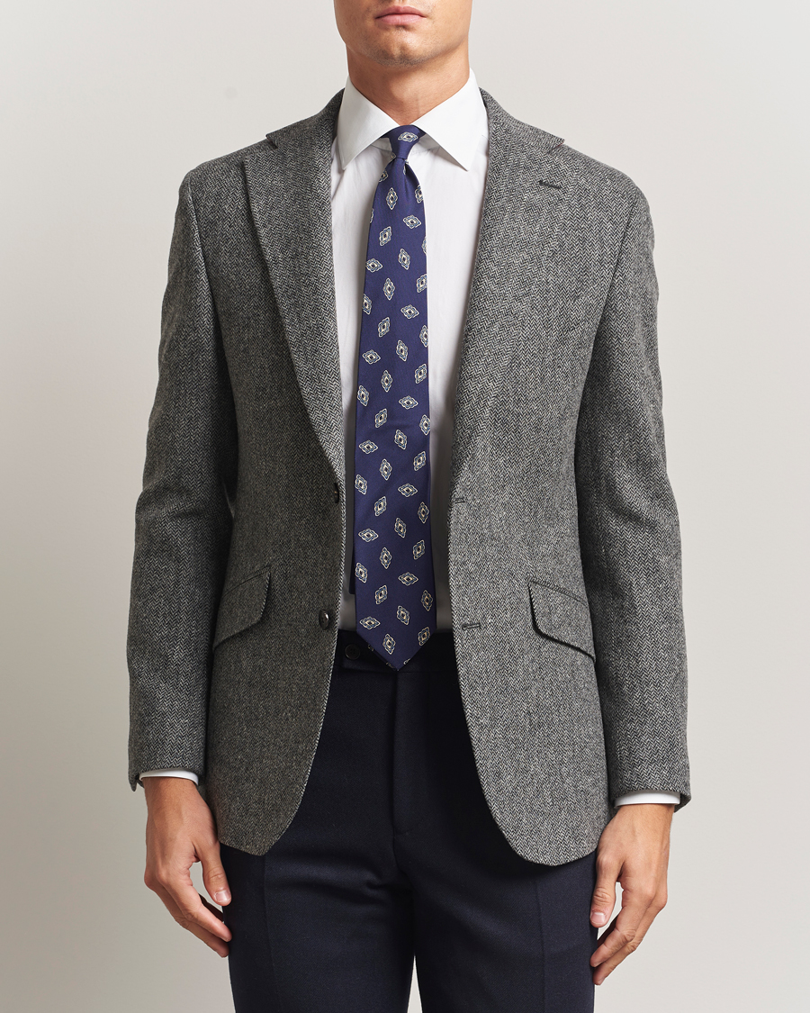 Herre | Blazere & jakker | Walker Slater | Edward Lambswool Herringbone Blazer Dark Grey