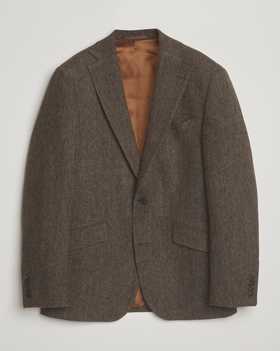 Herre | Blazere & jakker | Walker Slater | Edward Lambswool Herringbone Blazer Dark Brown