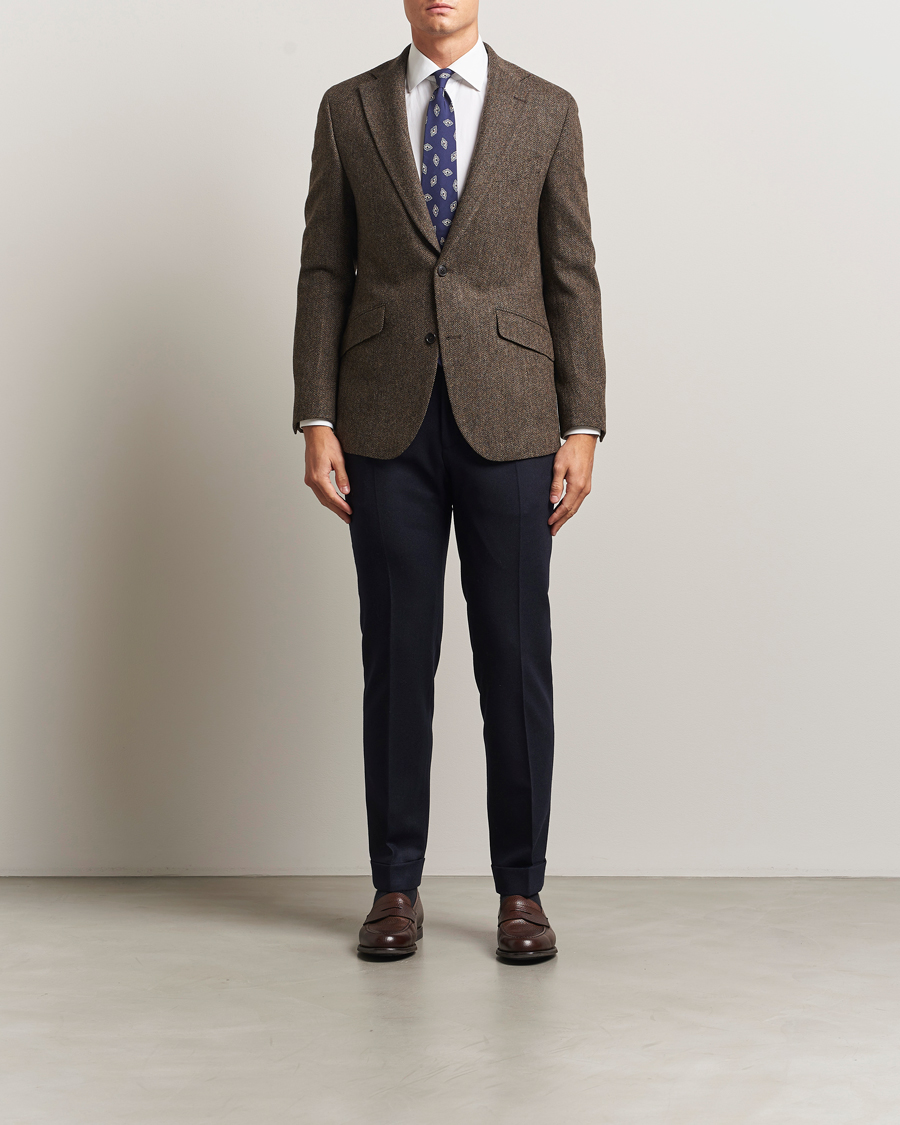 Herre | Blazere & jakker | Walker Slater | Edward Lambswool Herringbone Blazer Dark Brown