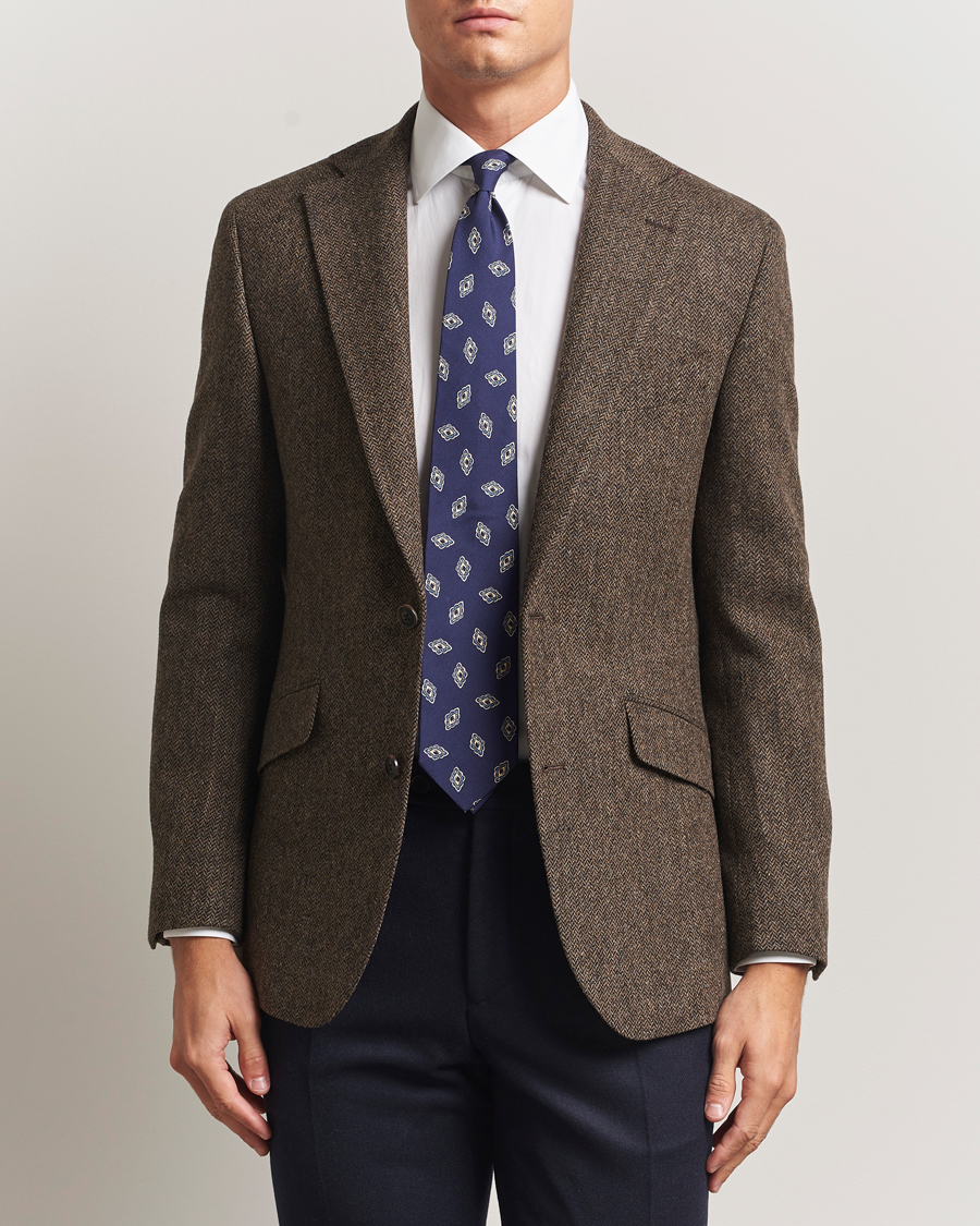 Herre | Blazere & jakker | Walker Slater | Edward Lambswool Herringbone Blazer Dark Brown