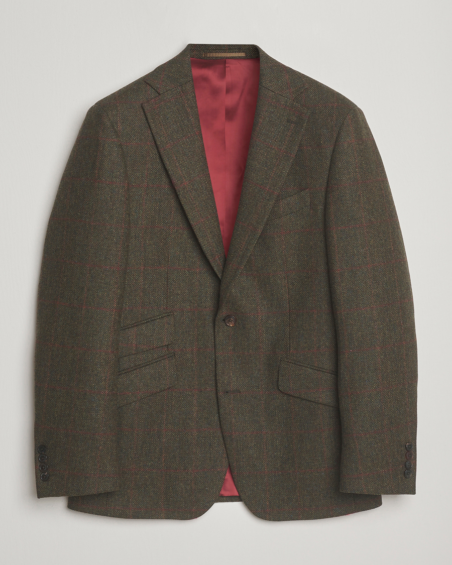 Herre | Blazere & jakker | Walker Slater | Edward Lambswool Windowpane Blazer Dark Green