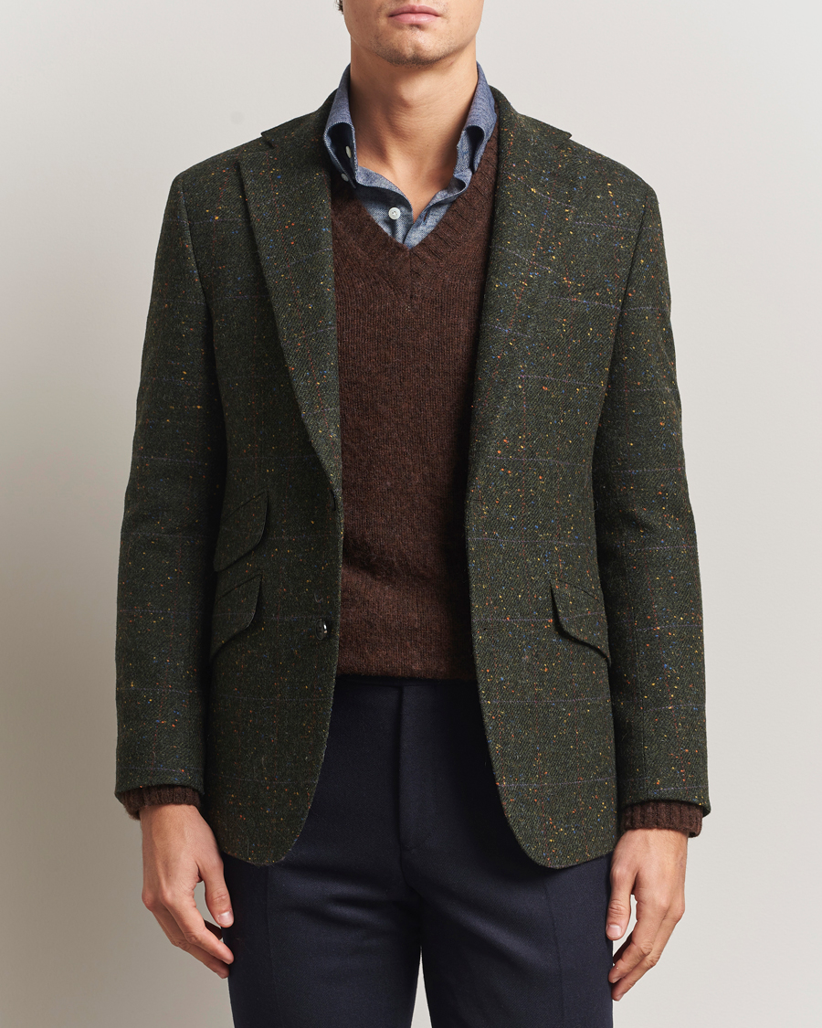 Herre | Blazere & jakker | Walker Slater | Edward Lambswool Donegal Windowpane Blazer Dark Green