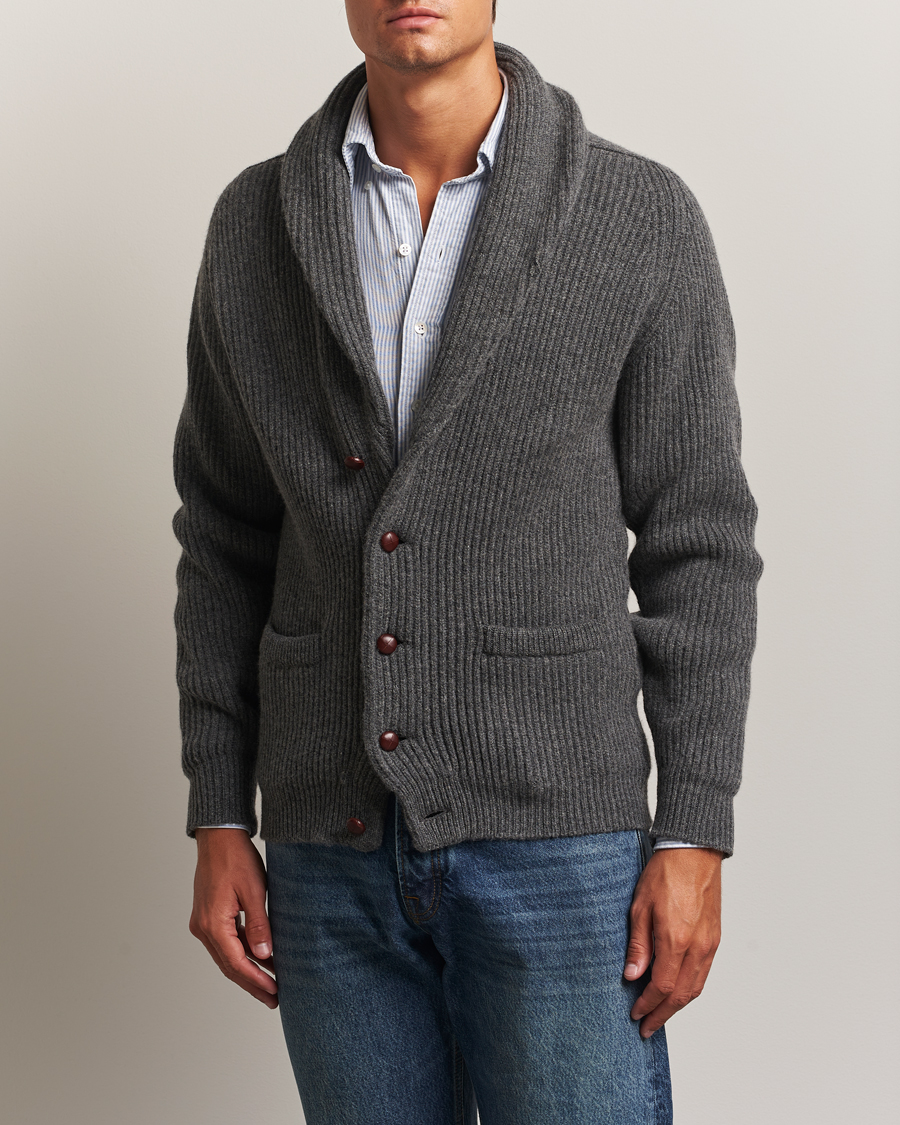 Herre | Trøjer | William Lockie | Windsor Geelong Lambswool Shawl Cardigan Grey