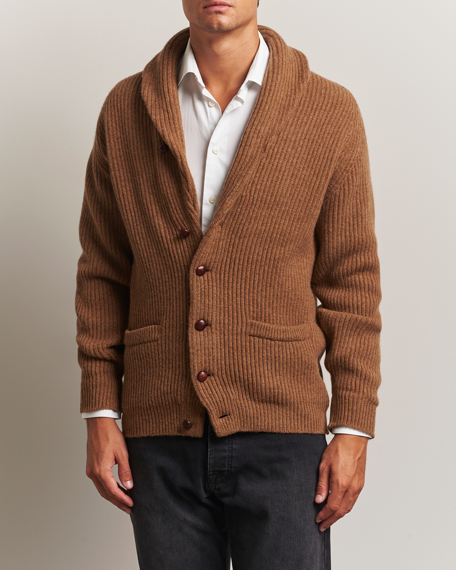 Herre | Trøjer | William Lockie | Windsor Geelong Lambswool Shawl Cardigan Brown